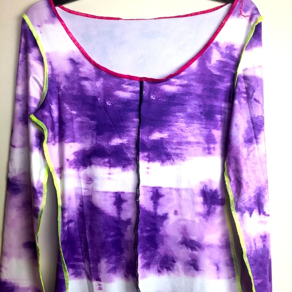 Color-block tie dye bodycon dress purple & white Stretch MED - Picture 7 of 15